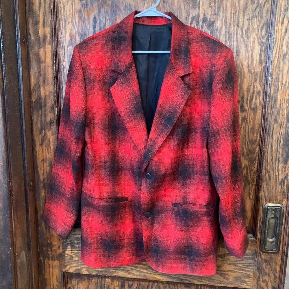 International Male Red Black Blazer Sports Coat 80s 90s Vintage Size Small